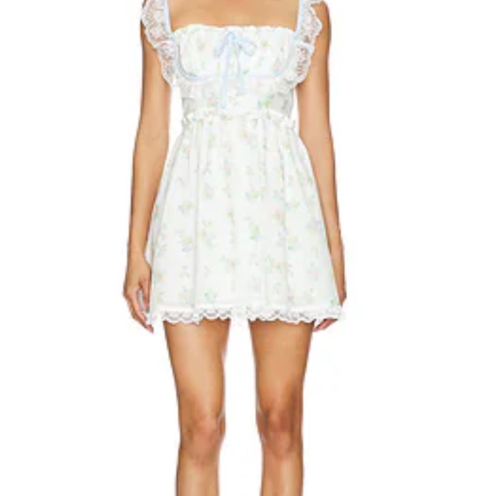 For Love And Lemons Floral Lace Chemise - White and Blue